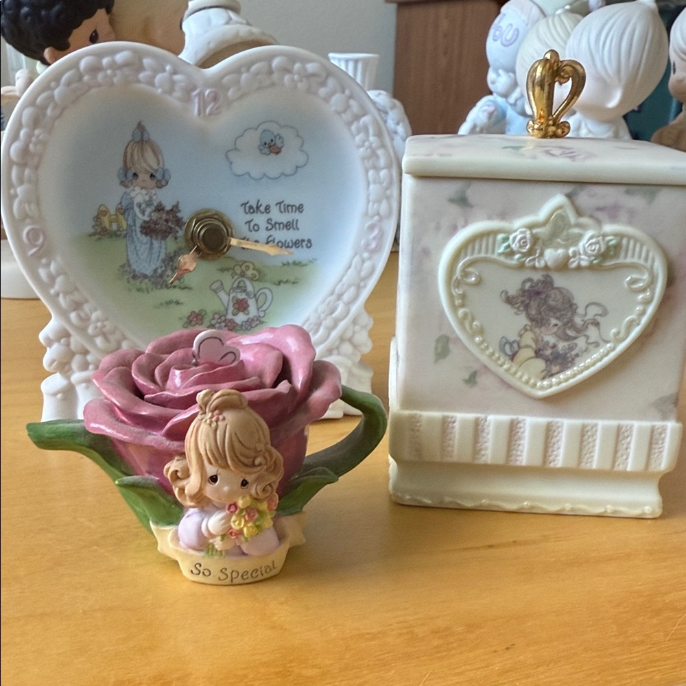 Set of 3 Flower Themed Precious Moments Keepsakes